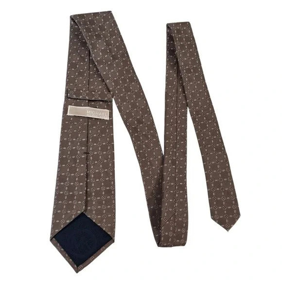 Michael Kors MK Mens Necktie Brown 100% Silk Floral Woven Designer Business Suit