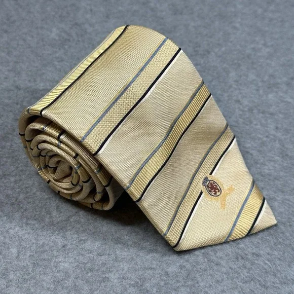 Vintage Tommy Hilfiger Silk Tie USA Gold Stripe Crest Logo Necktie‎ 57x3.5in