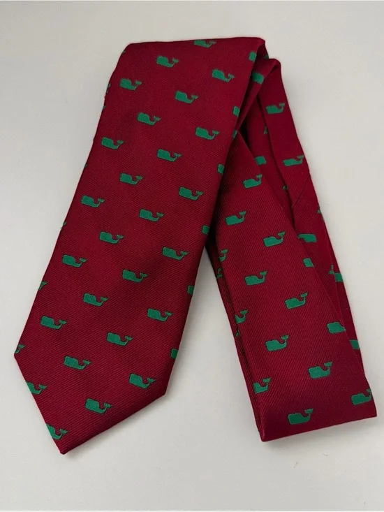 Vineyard Vines Red Silk Tie With Green Whales- NWT