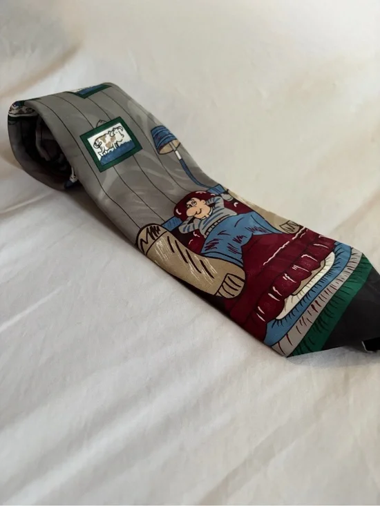 Men's Novelty Printed Tie in Gray, Burgundy, Blue