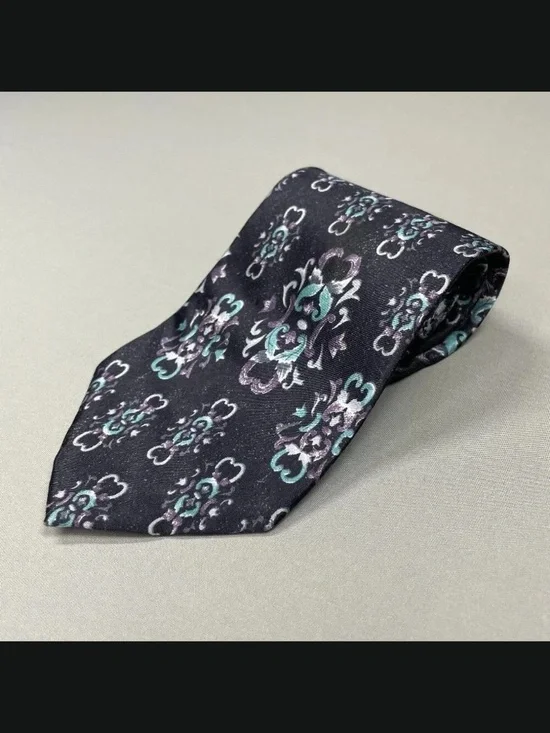 Christian Dior Monsieur Mens Tie black purple blue silk filigree floral designer