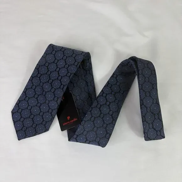 Pierre Cardin Paris Navy Blue Necktie Medallions Design NWT Polyester, Handmade
