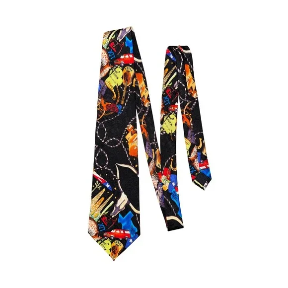 Vintage Nicole Miller‎ Texas Silk Tie Western Cowboy Retro Americana Statement