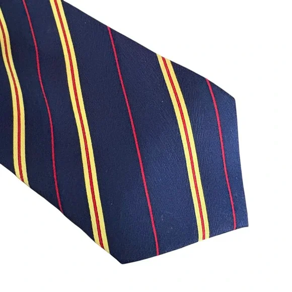 Vernal Men's 100% Silk Tie Navy Red Yellow Stripe Classic Necktie 61