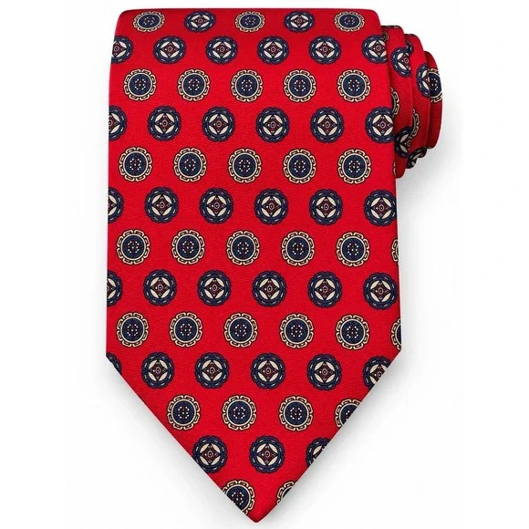 Oak Creek 100% Silk Necktie Red Geometric Medallion Wide 4