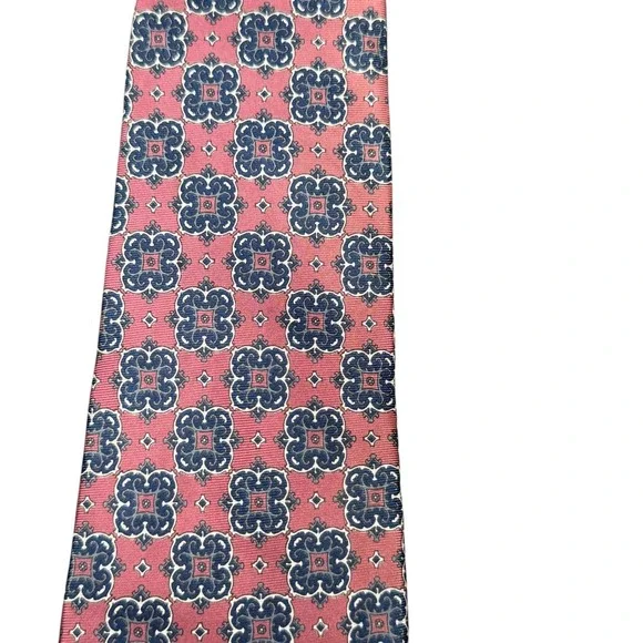 Christian Dior Necktie Mens OS Pink Geometric Medallion Silk Italian Fabric Tie