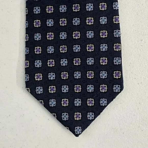 Brooks Brothers 346 Pure Silk Men’s‎ Tie Navy Purple Blue Geometric Pattern 3.5”