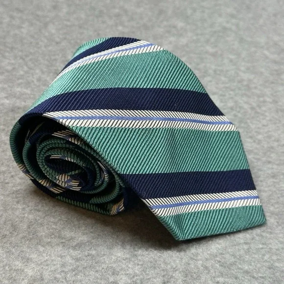 Brooks Brothers Makers & Merchants Silk Tie USA English Silk Stripe Blue 59x3.25