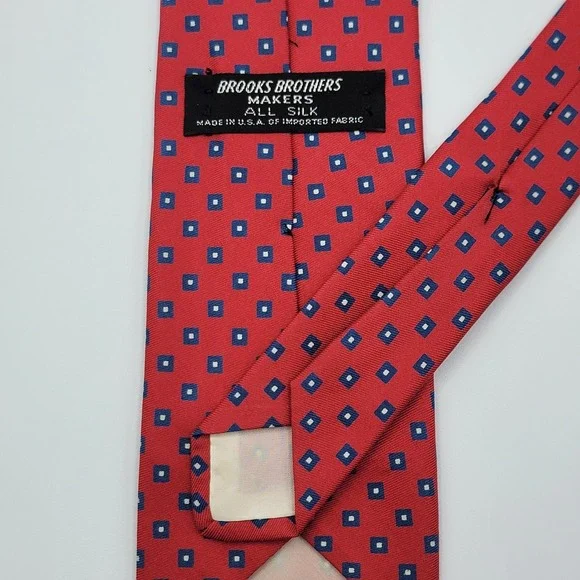 Vintage Brooks‎ Brothers Makers Silk Red Blue Geometric Black Label Necktie Tie