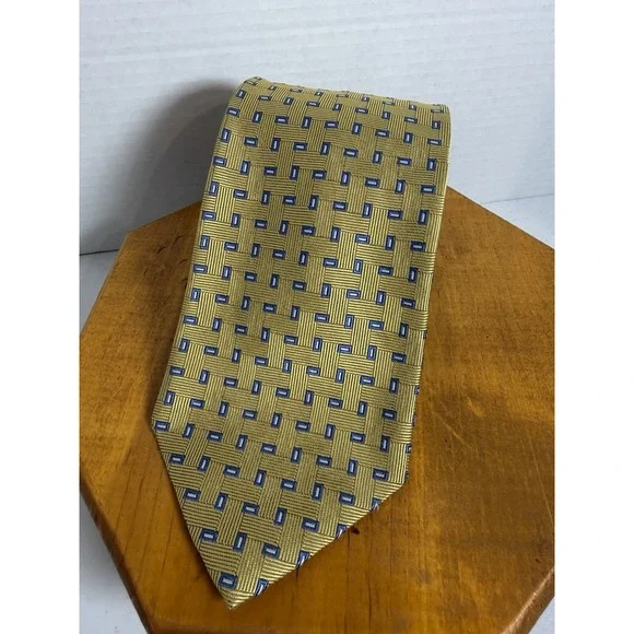 Brooks Brothers 346 Silk Tie Gold Blue‎ Geometric 60