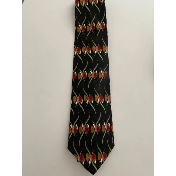 Repp Ltd Mens Silk Tie Black‎ Red Gold Abstract Geometric Jacquard X-Long 4 Inch