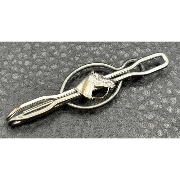 Vintage Horse Head Equestrian Metal Tie Bar Clip Southwestern Silver Tone