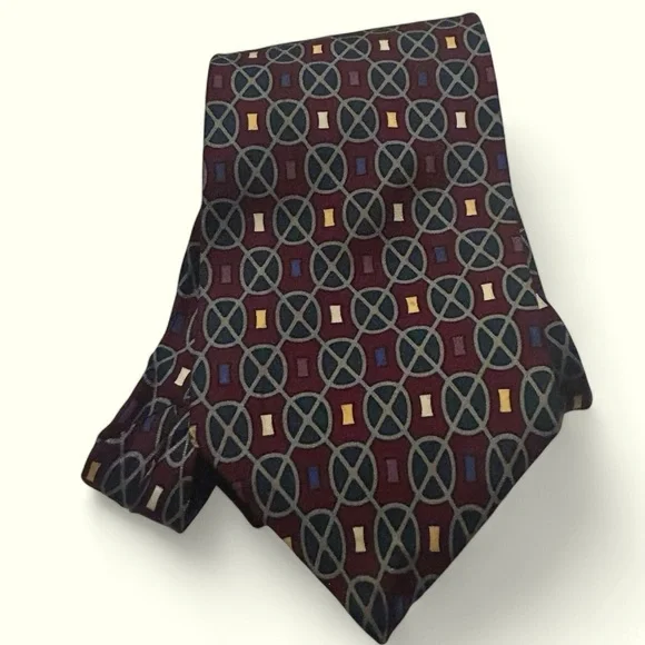 Oscar de la Renta neckwear Couture imported silk geo printed tie USA preppy