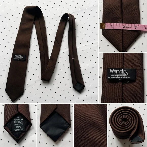Wembley Mens Brown Twill Necktie Solid Polyester Slip Stitched Quality Tie
