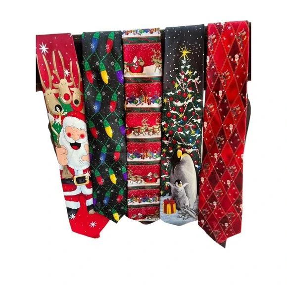 Lot of 5‎ Christmas Novelty Ties Noel Santa Claus Holiday Necktie Bundle Festive