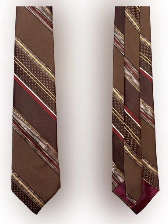 Vintage Men's Brown Striped Silk Tie - Unbranded