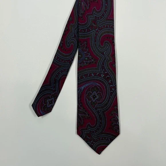 Jermyn St W.I. Burgundy Paisley Silk Hand Sewn Necktie Mens OS