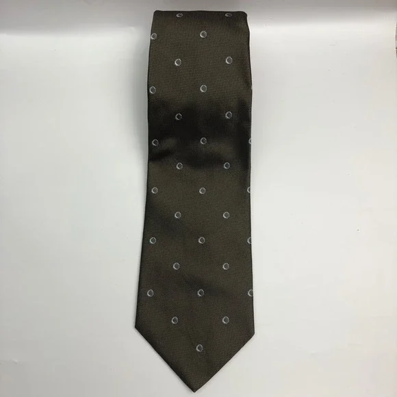 Brooks Basics Necktie Mens One Size Brown Green Silk Geometric Circle USA‎ Made