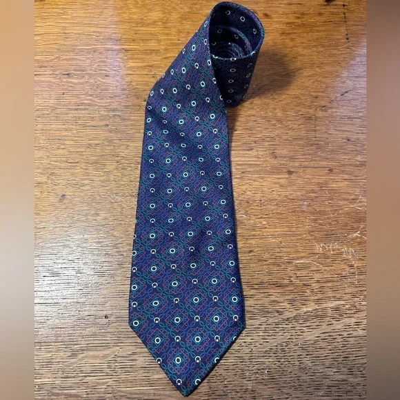 Christian Dior Monsieur Navy Blue Red Abstract Silk‎ Tie