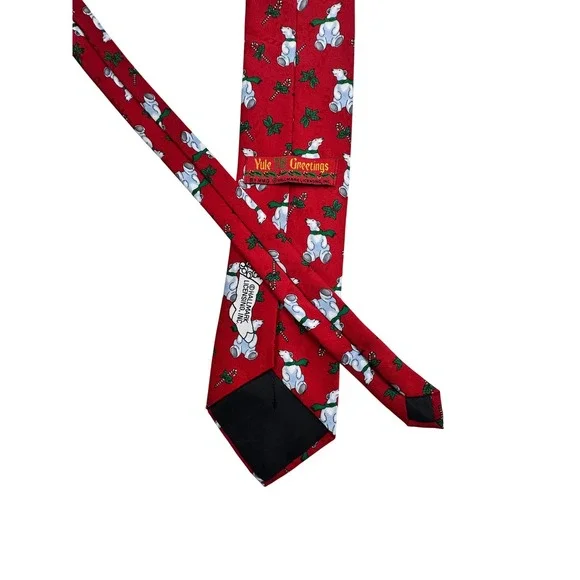 Hallmark Licensg Inc Polar‎ Bear Candy Cane Christmas Holiday Red Tie necktie