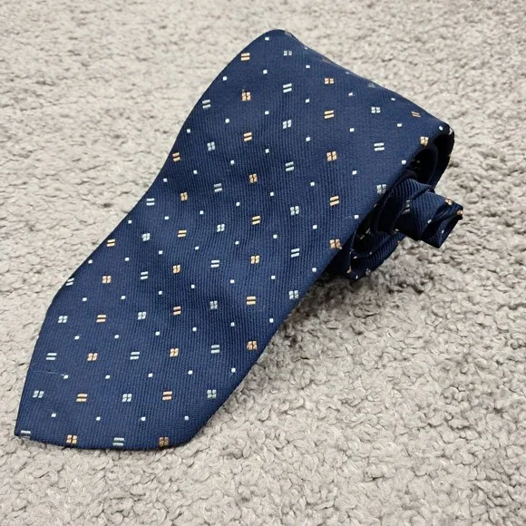 The Tog Shop Vintage Navy‎ Blue Geometric Square Pattern Polyester Necktie
