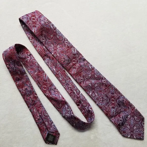 Tasso Elba Tie Silk Burgundy Handmade Paisley Classic Thick Office Business