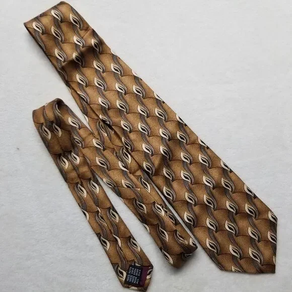 Zionetti Tie Italian Silk Brown Gold Geometric Design Necktie Dead Stock Classic