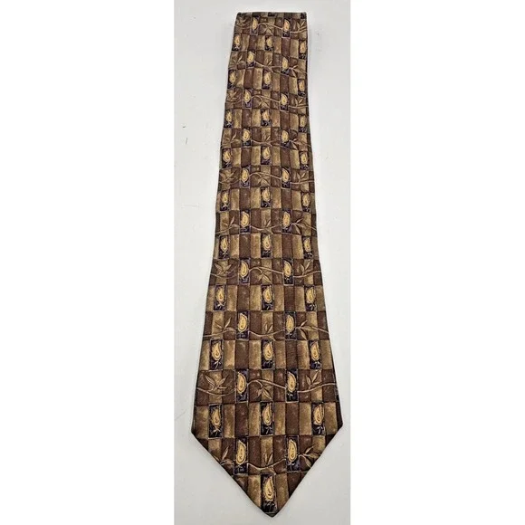 Bill Blass Vintage Silk Geometric Necktie Brown Designer Tie