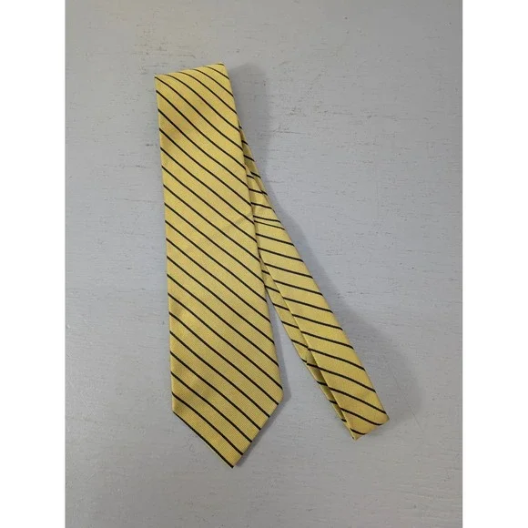 Vintage‎ Ashford & Brooks London Stripe Handmade Silk Neck Tie Yellow Black NEW