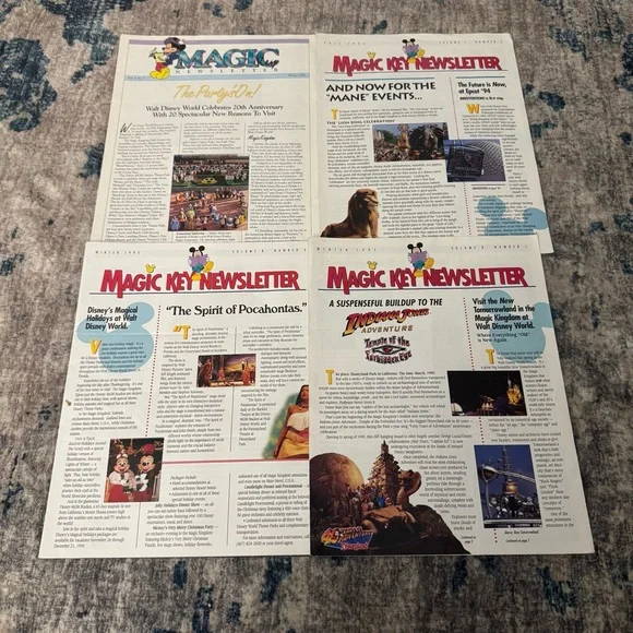 Disney Magic Key Newsletter Lot of 4 Issues 1994 & 1995‎ Vintage
