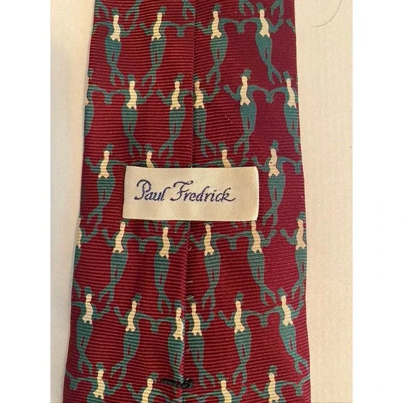 Paul Fredrick Mens Silk Necktie Burgundy Novelty Dancing Figures Pattern USA