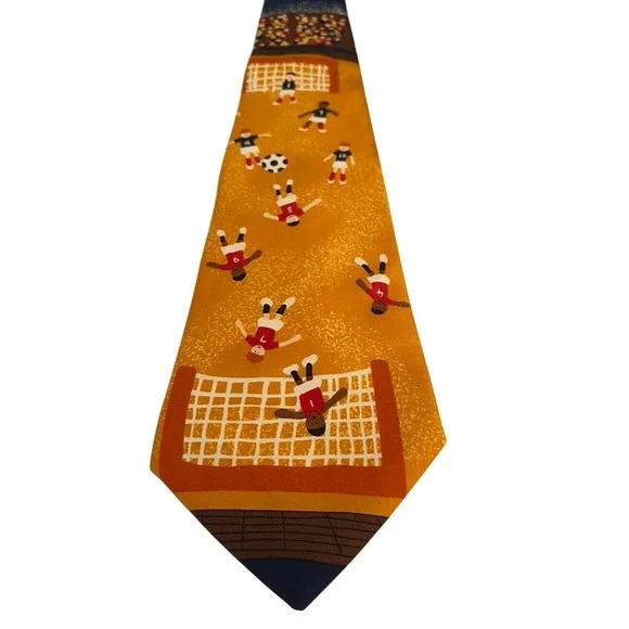 Save the Children Mens Silk Tie Soccer Game Yellow Novelty Sports Made in USA