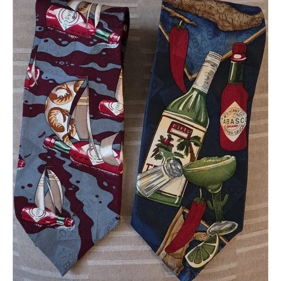 TABASCO Men's Silk Neck Ties Set of 2 Novelty‎ Hot Sauce