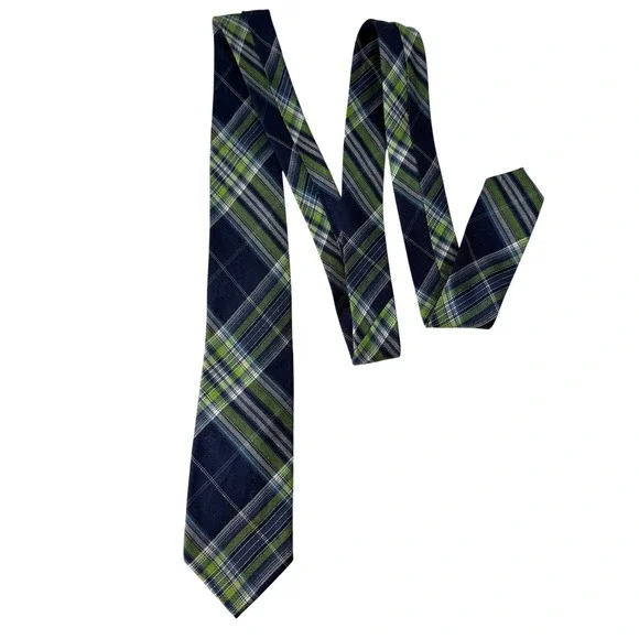 Lauren Ralph Lauren Mens Plaid Blue Lime Green Linen Silk Blend 3