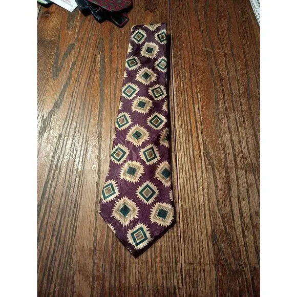 Geoffrey Beene Purple Teal Gold USA Tie Necktie Office Formal Wedding Church