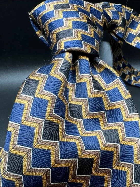 Countess Mara — Navy & Gold Geometric Silk Tie