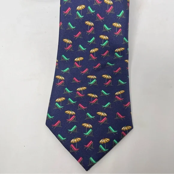 Marchesi di‎ Como Silk Neck Tie Navy Pink, Green Beach Chairs, Yellow Umbrellas