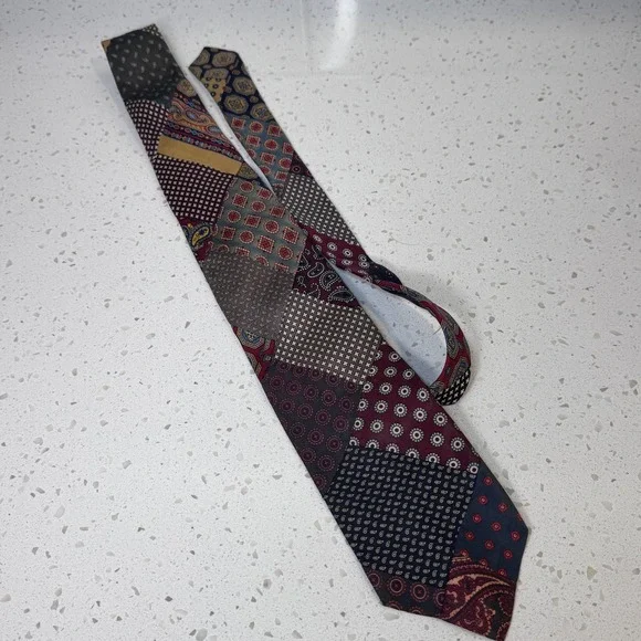 Briar Pride of England Patchwork Silk Tie Paisley Foulard Burgundy Navy Vintage