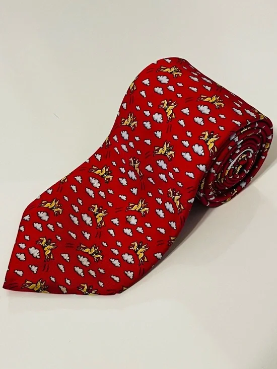 HERMES 5007 EA Mens Neck Tie 100% Silk Vintage France Pegasus Flying Fathers Day