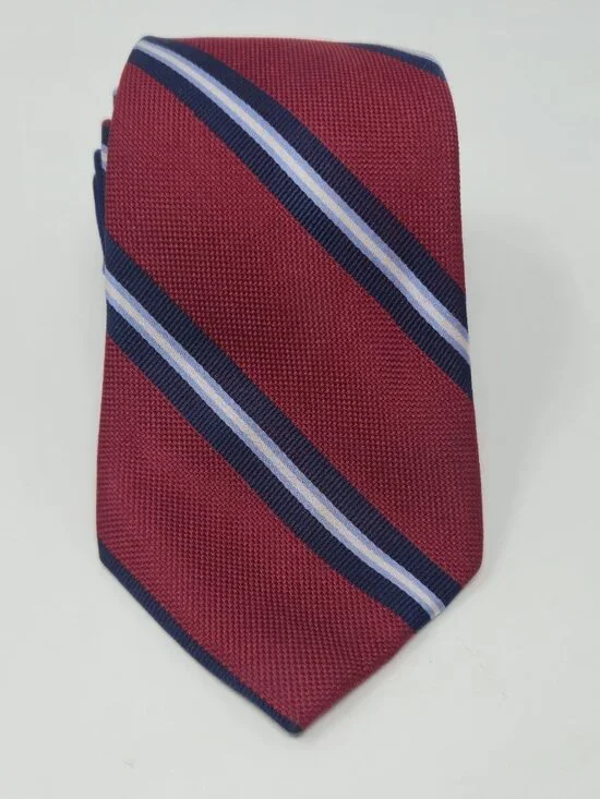​Tommy Hilfiger Silk Mens Burgundy Navy Blue Striped Classic 3.25