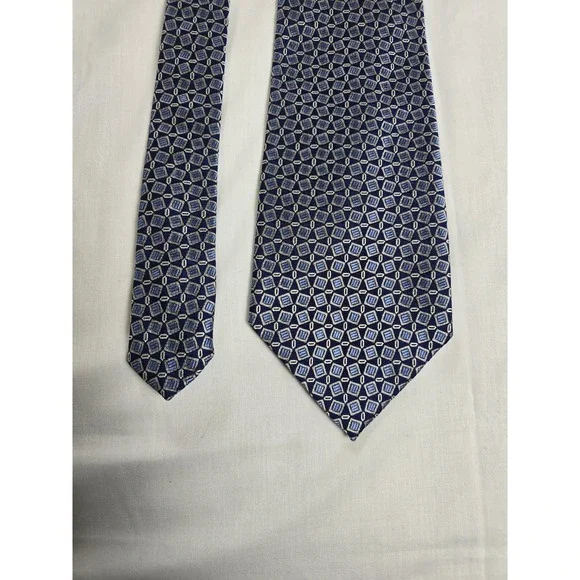 Lauren Ralph Lauren Tie Mens Blue Geometric 100% Silk Hand Finished Made USA‎