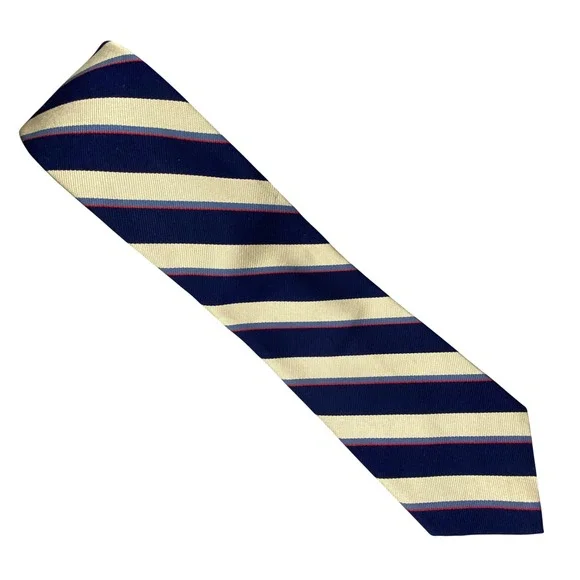 VTG May‎ D&F Striped Repp Tie Mens Silk Navy Cream Red Regimental Preppy 56x3.5