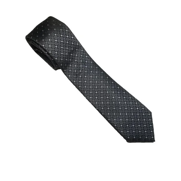 Nick Graham Everywhere Dark Gray With White Dots Pointed Polyester‎ Textured Tie