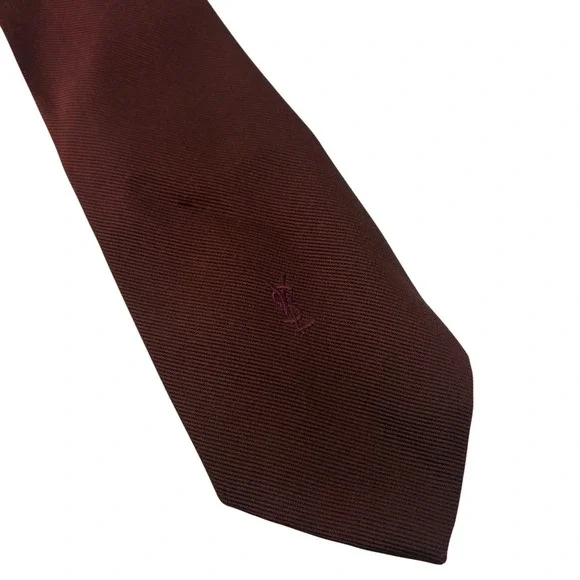 Vintage Yves Saint Laurent YSL Silk Necktie Burgundy Logo Italy Maroon