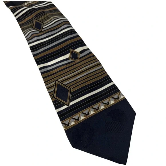 Vintage Zylos George Machado Silk Tie Art Deco Geometric Blue Gold Made USA