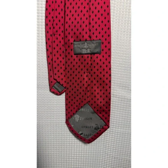 Robert Talbott Hand Sewn Silk Tie Red Black Diamond Pattern Necktie‎