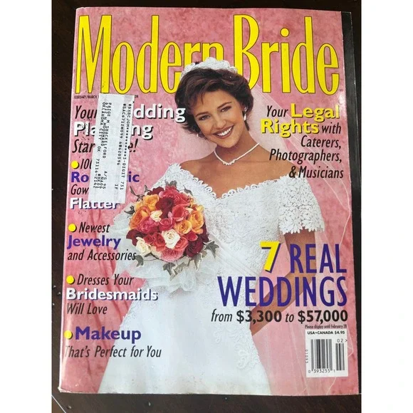 Vintage 90s MODERN BRIDE Magazine Feb/Mar 1995 Wedding Dresses Fashion Trends