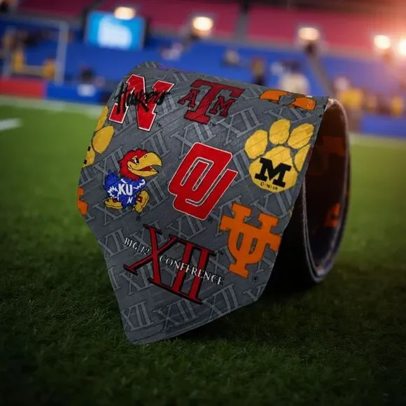 Merge Left Big 12 Conference Silk Tie College Team Logos Nebraska Texas‎ OU KU