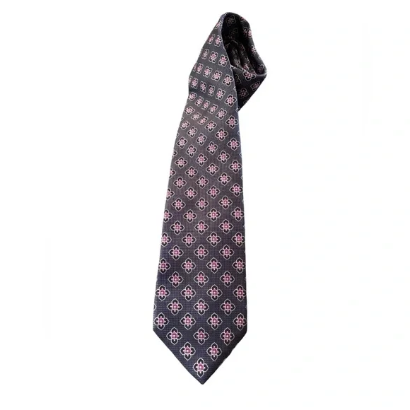 Brooks Brothers Printed Floral Navy Pink Silk Necktie 3.5” Office Business