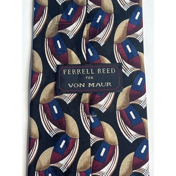 Ferrell Reed Men's Tie‎ Silk Multicolor Geometric Silk Tie  Made In USA